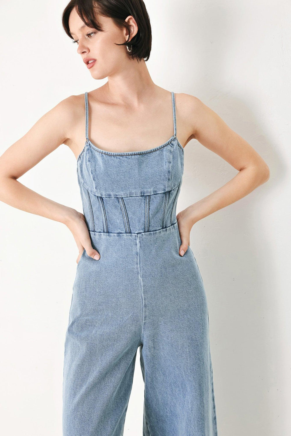 SKYLINE SWEETHEART DENIM JUMPSUIT.