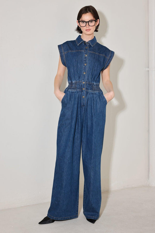 POWER PLAY DENIM JUMPSUIT.