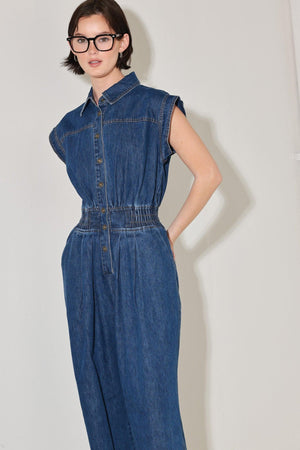 POWER PLAY DENIM JUMPSUIT.