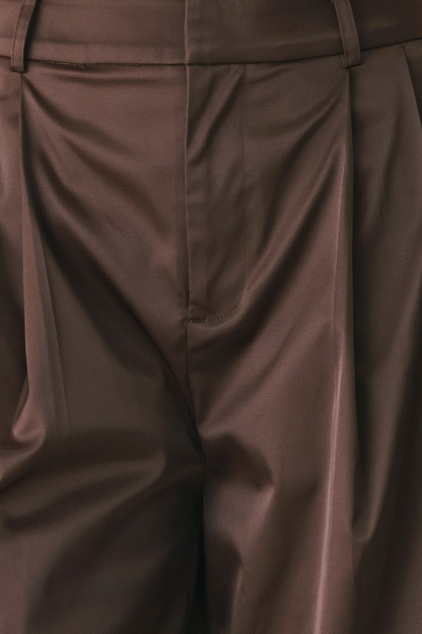 A person wearing high-waisted, wide-leg brown trousers with a glossy finish | FREEMARKET