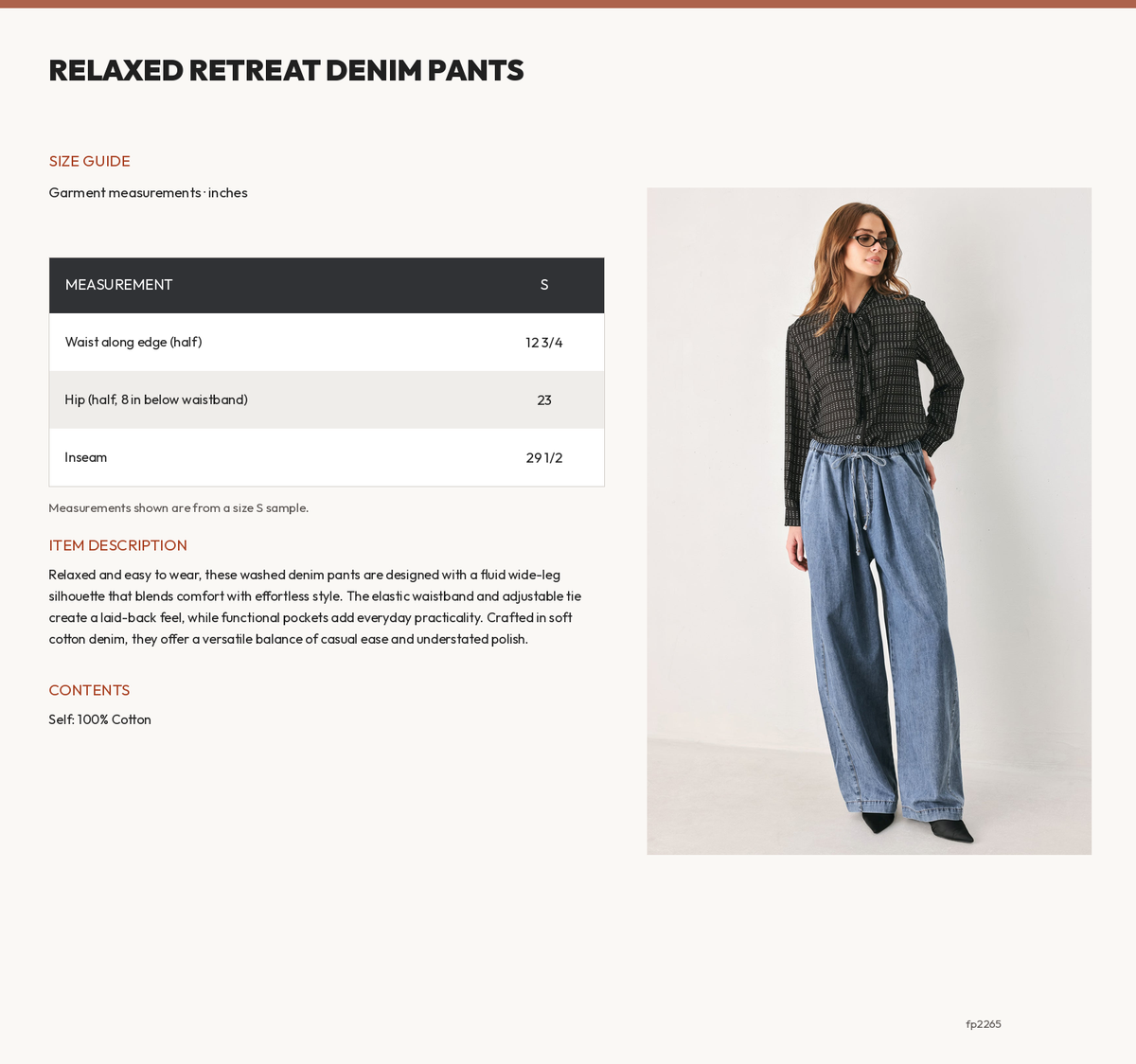 RELAXED RETREAT DENIM PANTS size chart