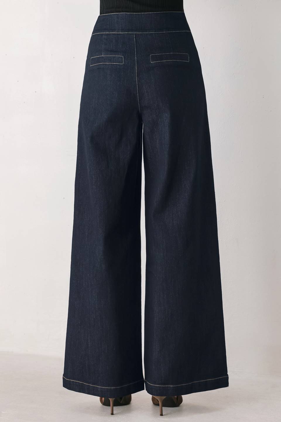 INDIGO ICON DARK INDIGO BUTTON-DETAIL WIDE-LEG JEANS