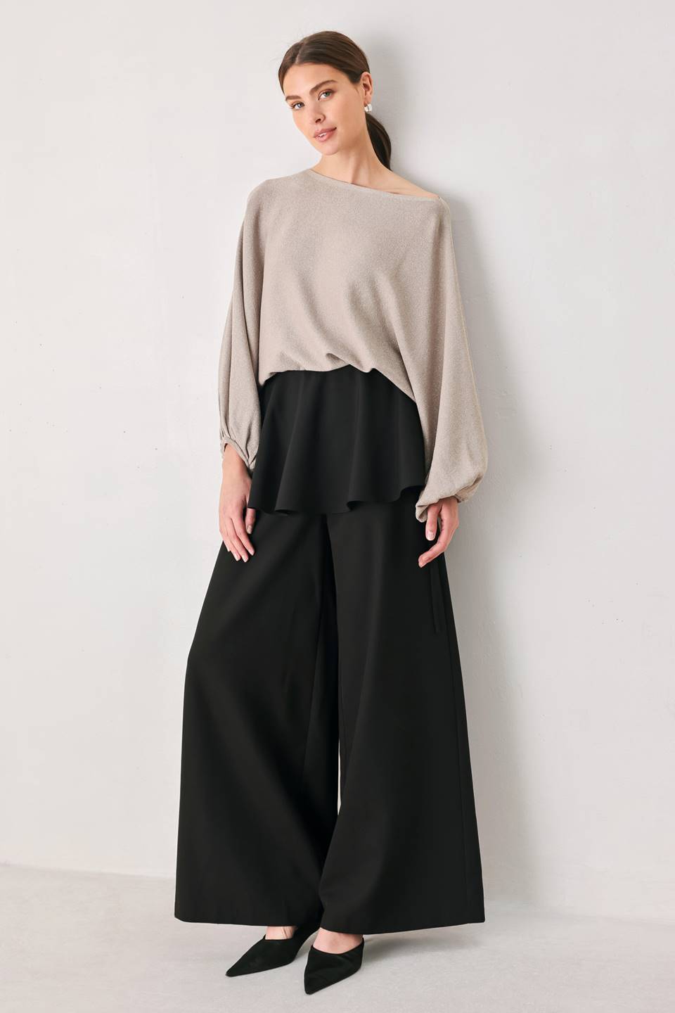 NOIR LAYER BLACK SKIRT-OVERLAY PANTS