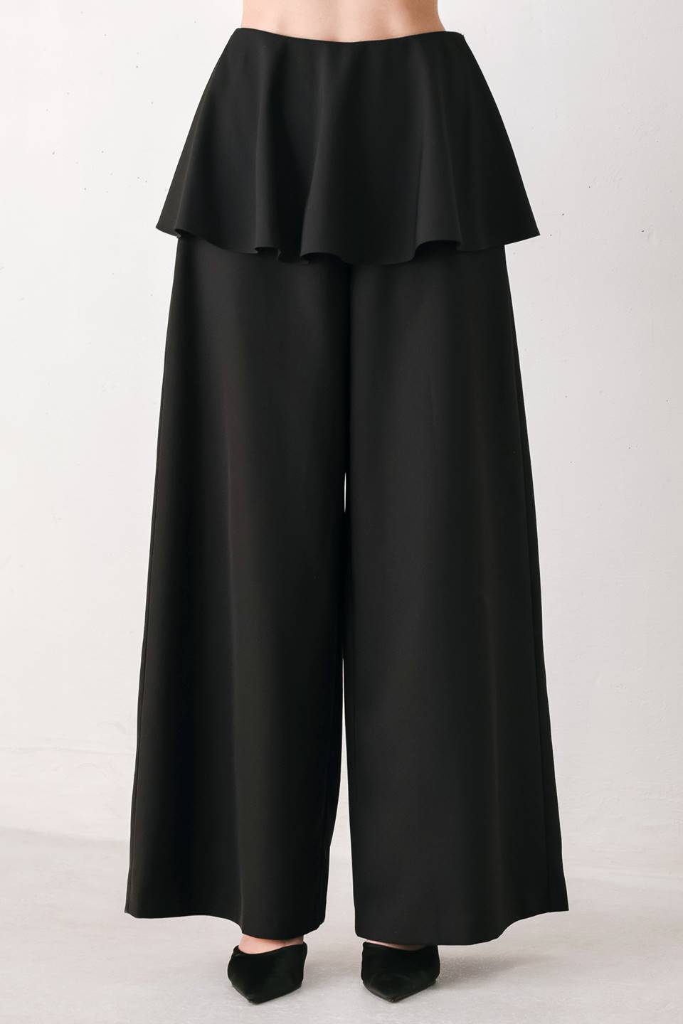 NOIR LAYER BLACK SKIRT-OVERLAY PANTS