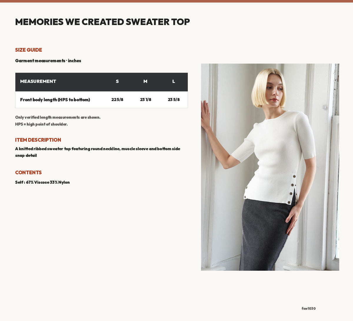MEMORIES WE CREATED SWEATER TOP size chart
