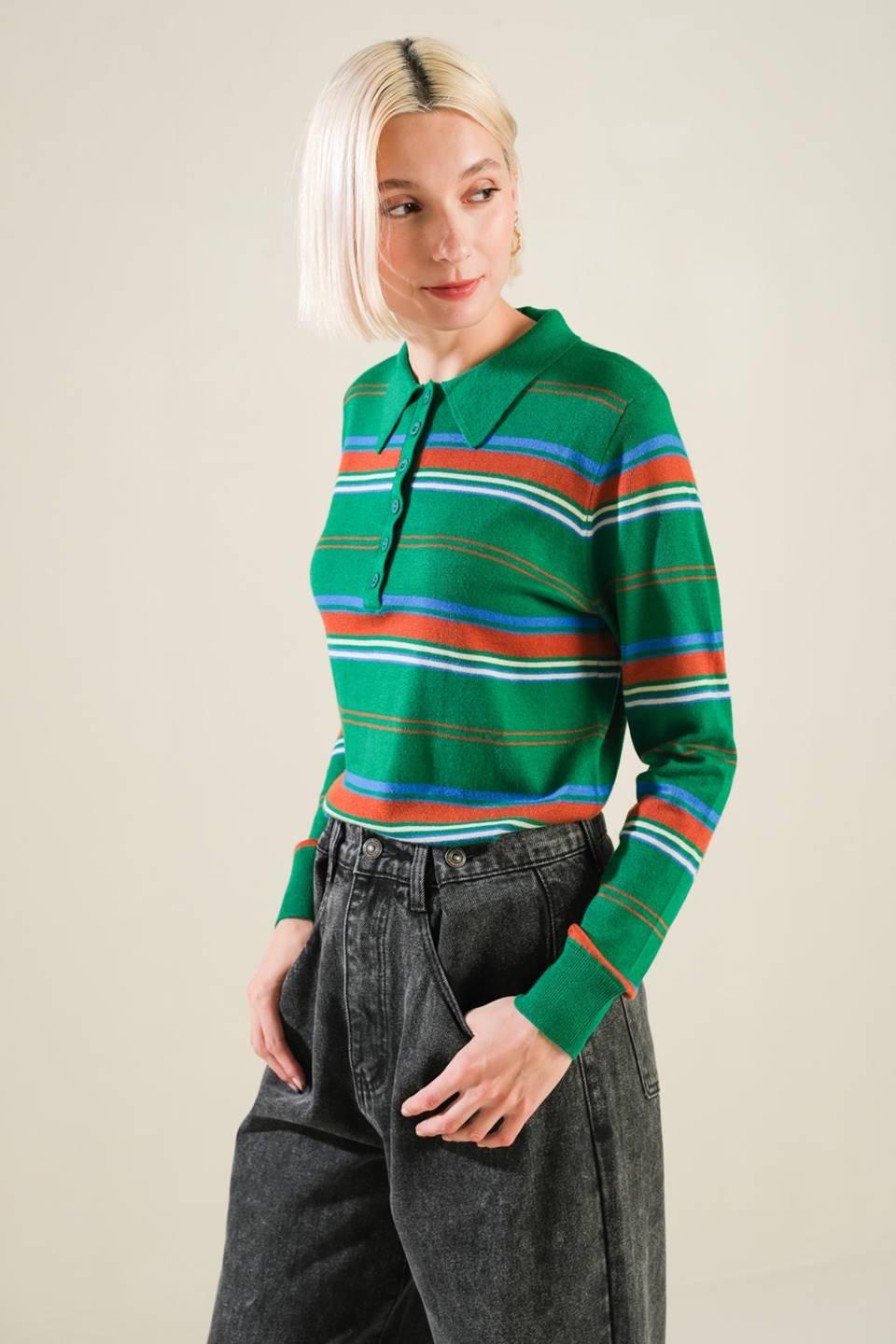 CALL IT FATE SWEATER POLO TOP.