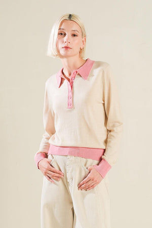 HIDDEN REFLECTIONS SWEATER POLO TOP.