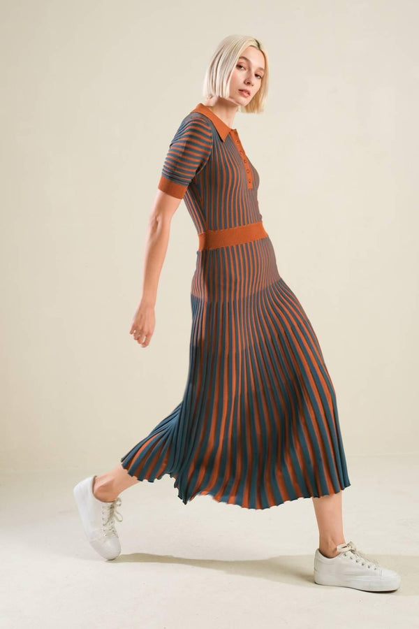 LUXE LIVING SWEATER MIDI DRESS.
