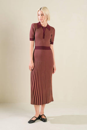 LUXE LIVING SWEATER MIDI DRESS.
