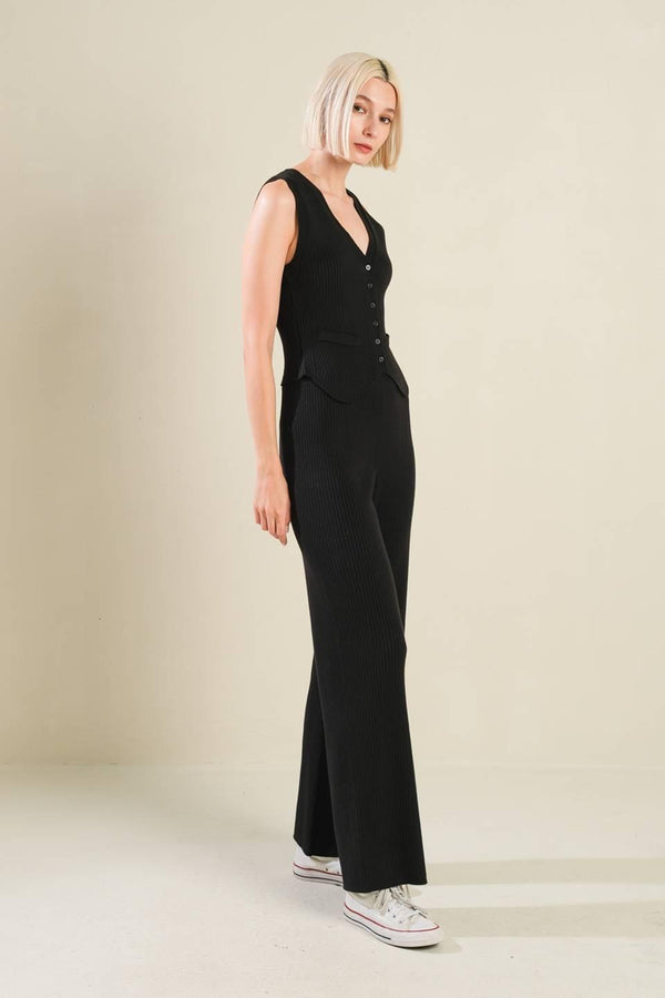 REGAL RISE BLACK KNIT PANTS.