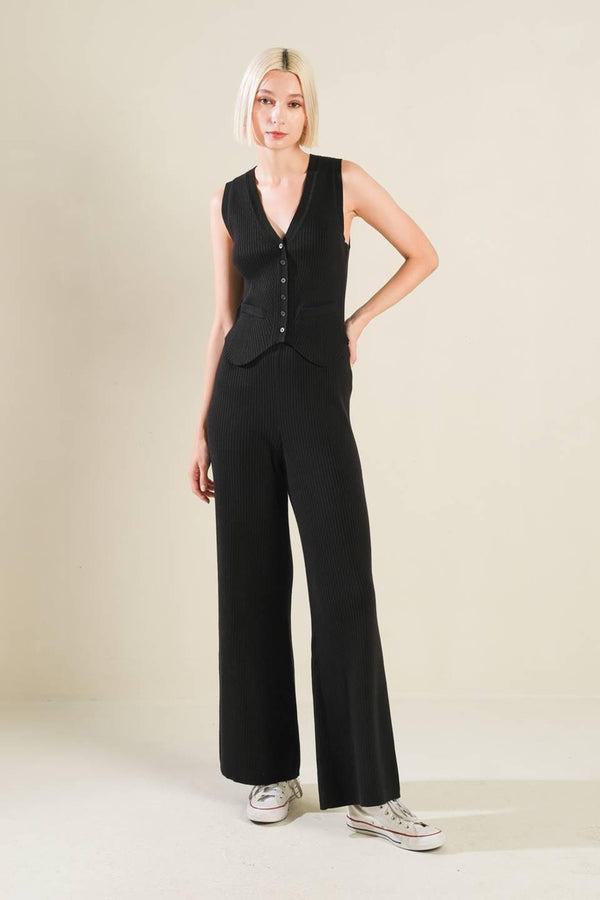 REGAL RISE BLACK KNIT PANTS.