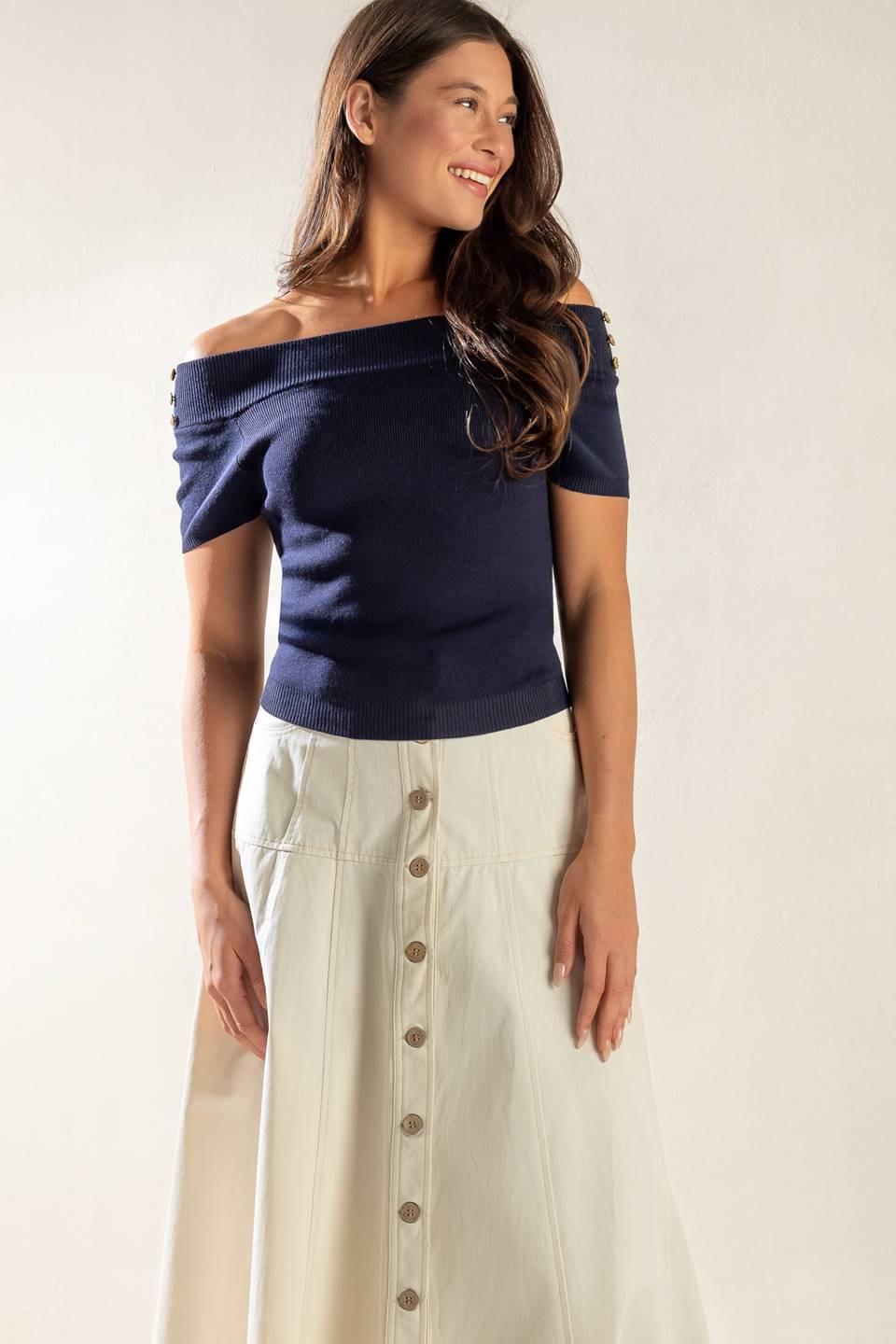 TIME FOR TEA OFF SHOULDER SWEATER TOP.