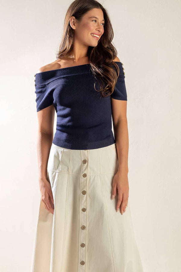 TIME FOR TEA OFF SHOULDER SWEATER TOP.