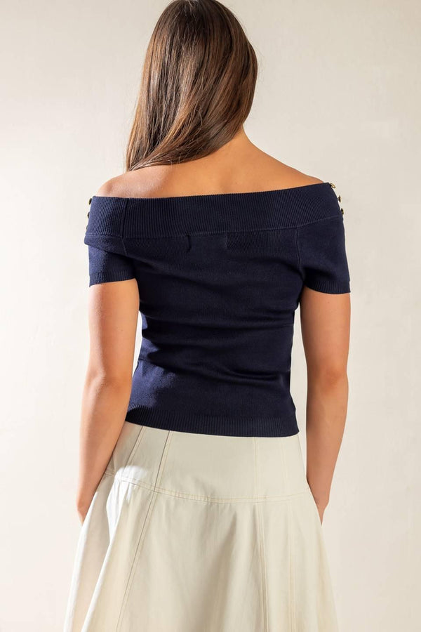 TIME FOR TEA OFF SHOULDER SWEATER TOP.