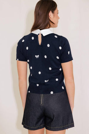 SIDEWALK CAFÉ NAVY SWEATER KNIT TOP.