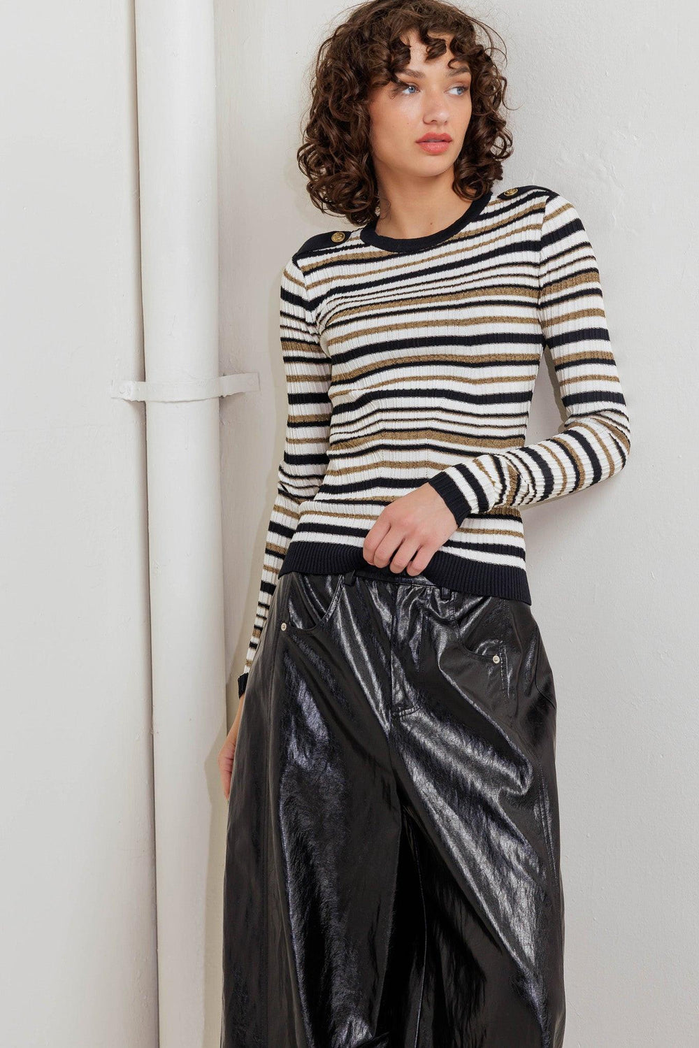 SWEET STRIPE MUSE SWEATER KNIT TOP.