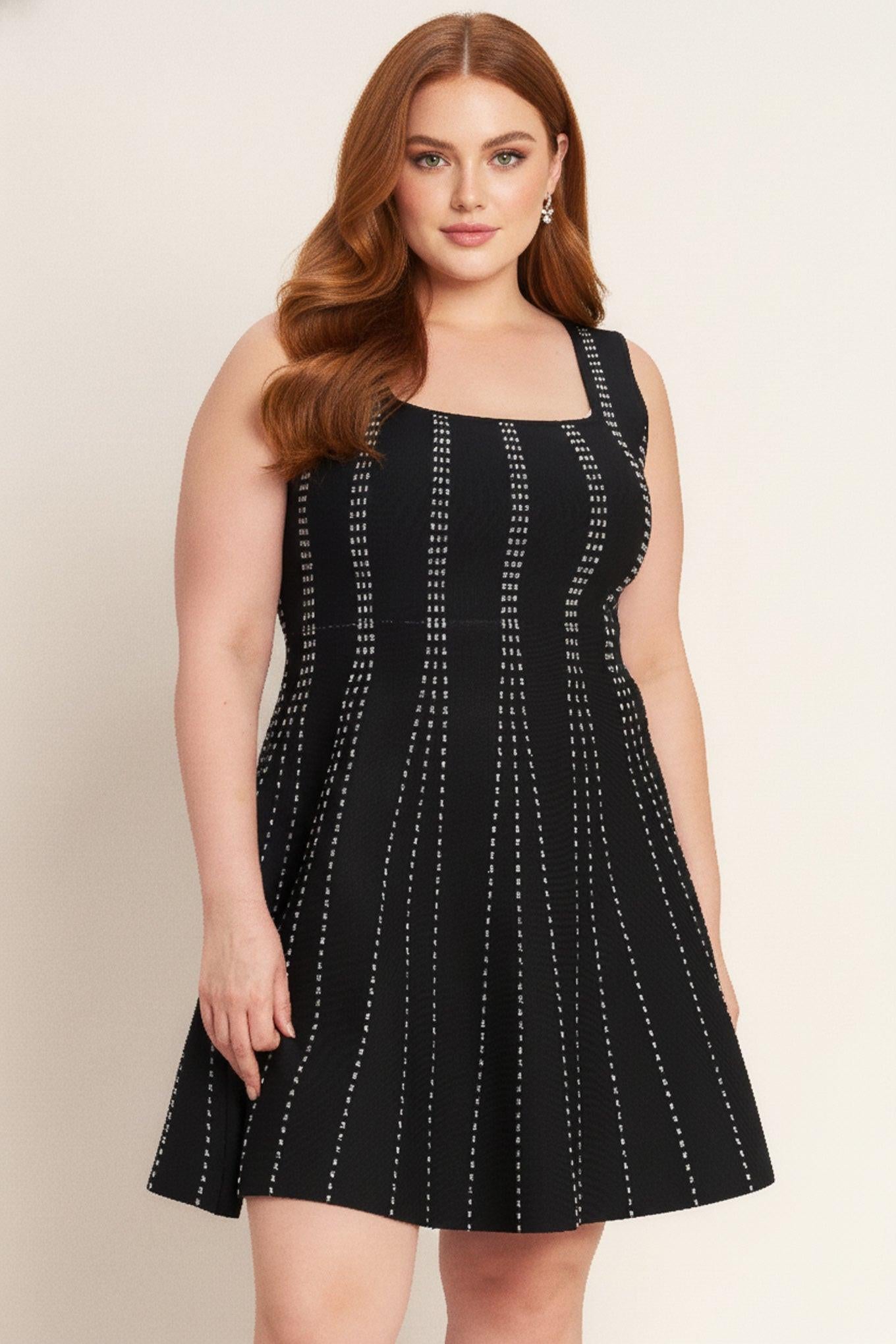 SUGAR STRIPE JACQUARD SWEATER MINI DRESS l FREEMARKET BLACK/SILVER / 3X