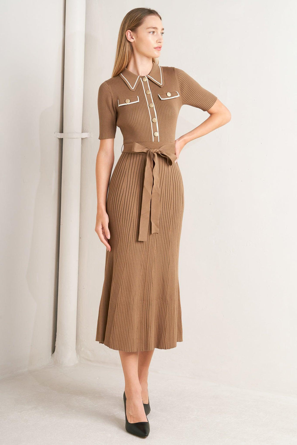 PARISIAN INSPIRED STYLE SWEATER KNIT MIDI DRESS.