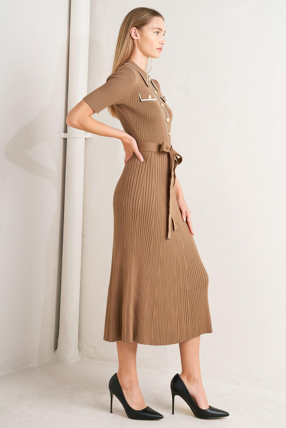 PARISIAN INSPIRED STYLE SWEATER KNIT MIDI DRESS.