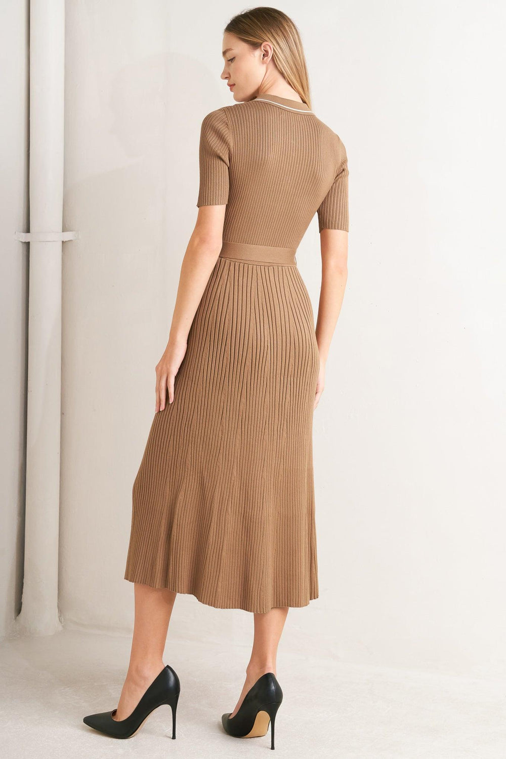 PARISIAN INSPIRED STYLE SWEATER KNIT MIDI DRESS.