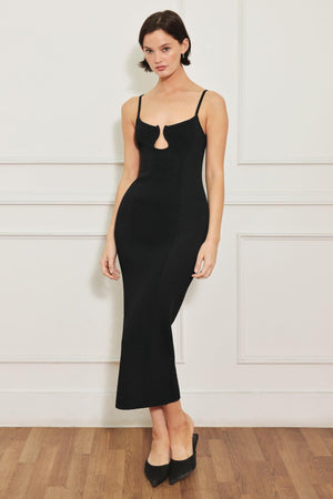 
A sweater knit midi dress with front hardware detail and adjustable straps

Details:

Self : 60% Polyester 40% Viscose

Size &amp; Fit

- Model is 5`8" And Wearing Size Small
- Measurements Taken From Size Small
- Approx. Length: 51"