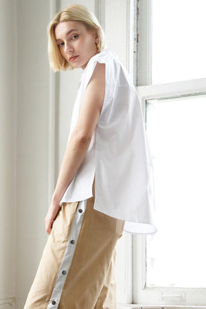 MUCH TO CELEBRATE POPLIN TOP.