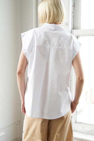 MUCH TO CELEBRATE POPLIN TOP.
