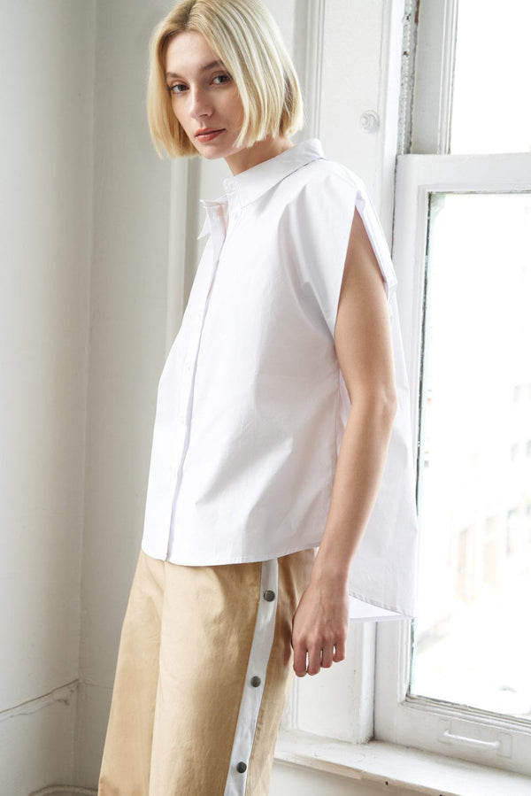 MUCH TO CELEBRATE POPLIN TOP.