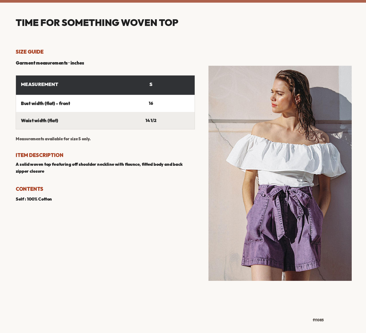 TIME FOR SOMETHING WOVEN TOP size chart