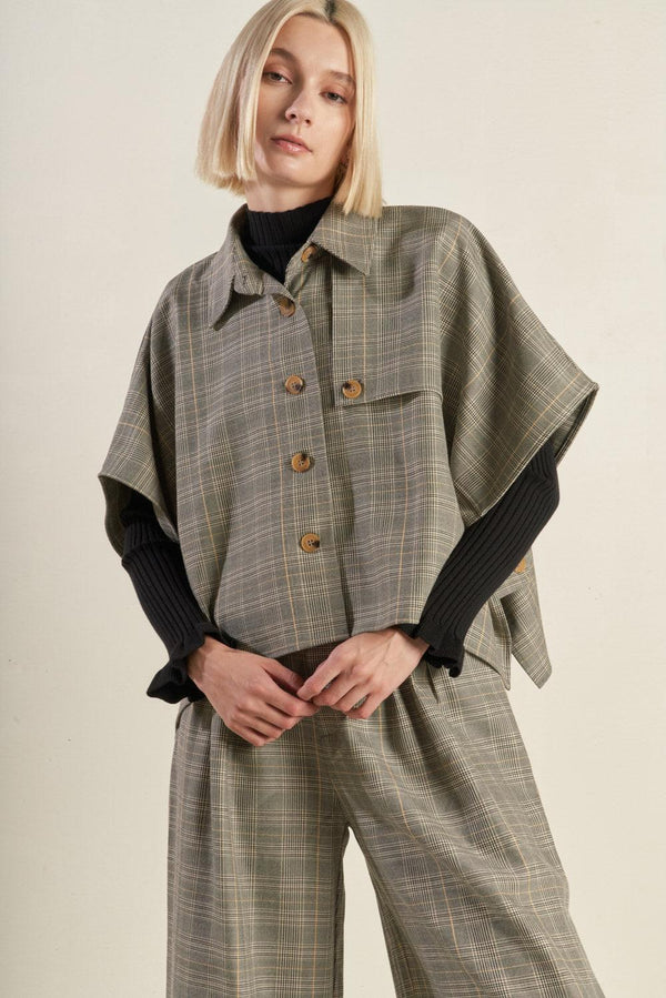 IMMACULATE EXCELLENCE WOVEN PLAID TOP.