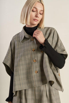 IMMACULATE EXCELLENCE WOVEN PLAID TOP.