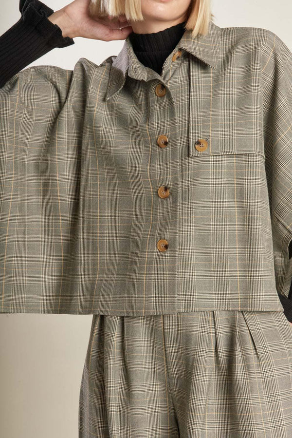 IMMACULATE EXCELLENCE WOVEN PLAID TOP.