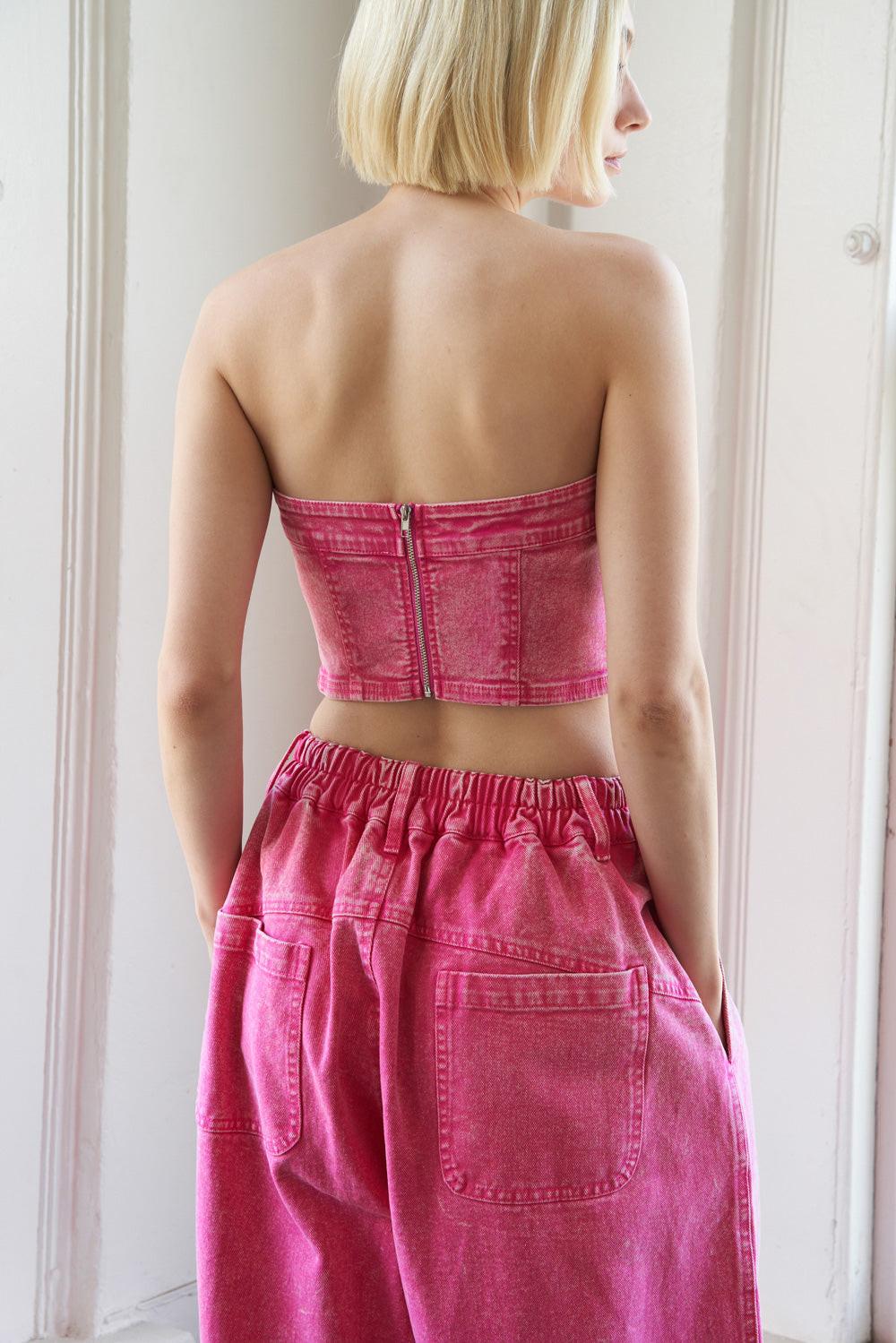 SOCIAL HOUR DENIM TUBE TOP.