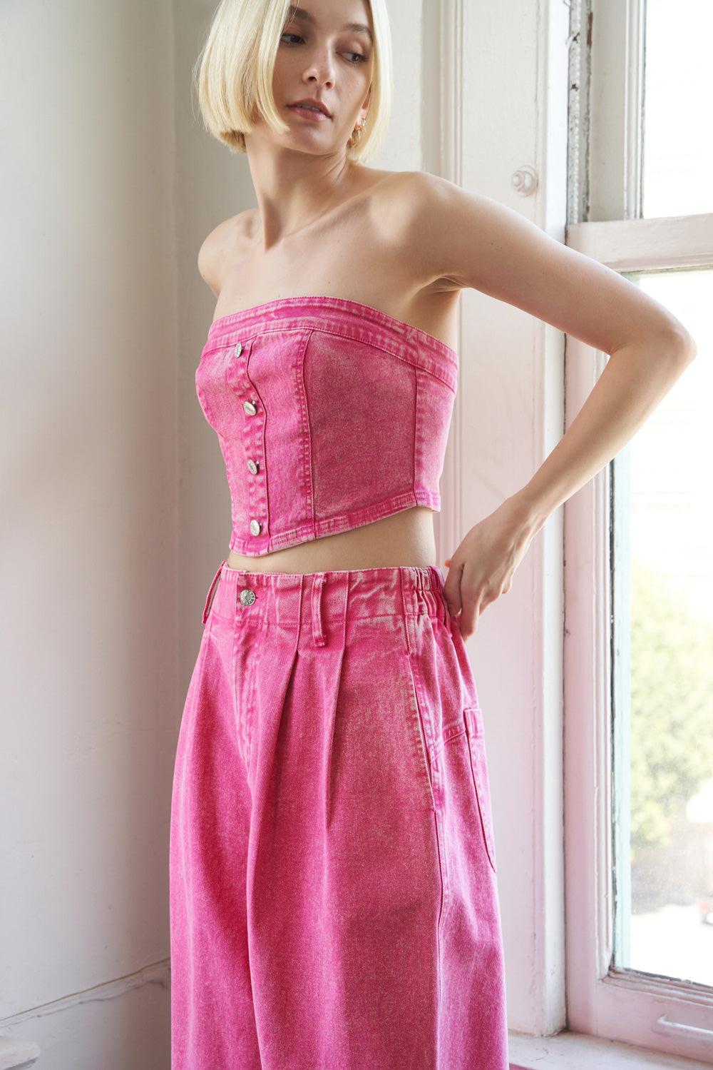 SOCIAL HOUR DENIM TUBE TOP.
