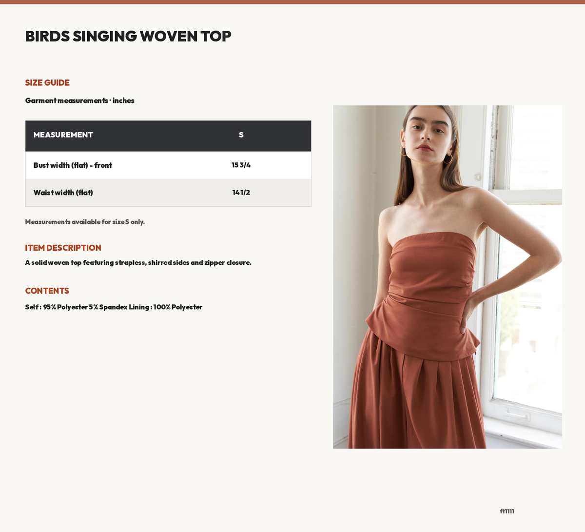 BIRDS SINGING WOVEN TOP size chart