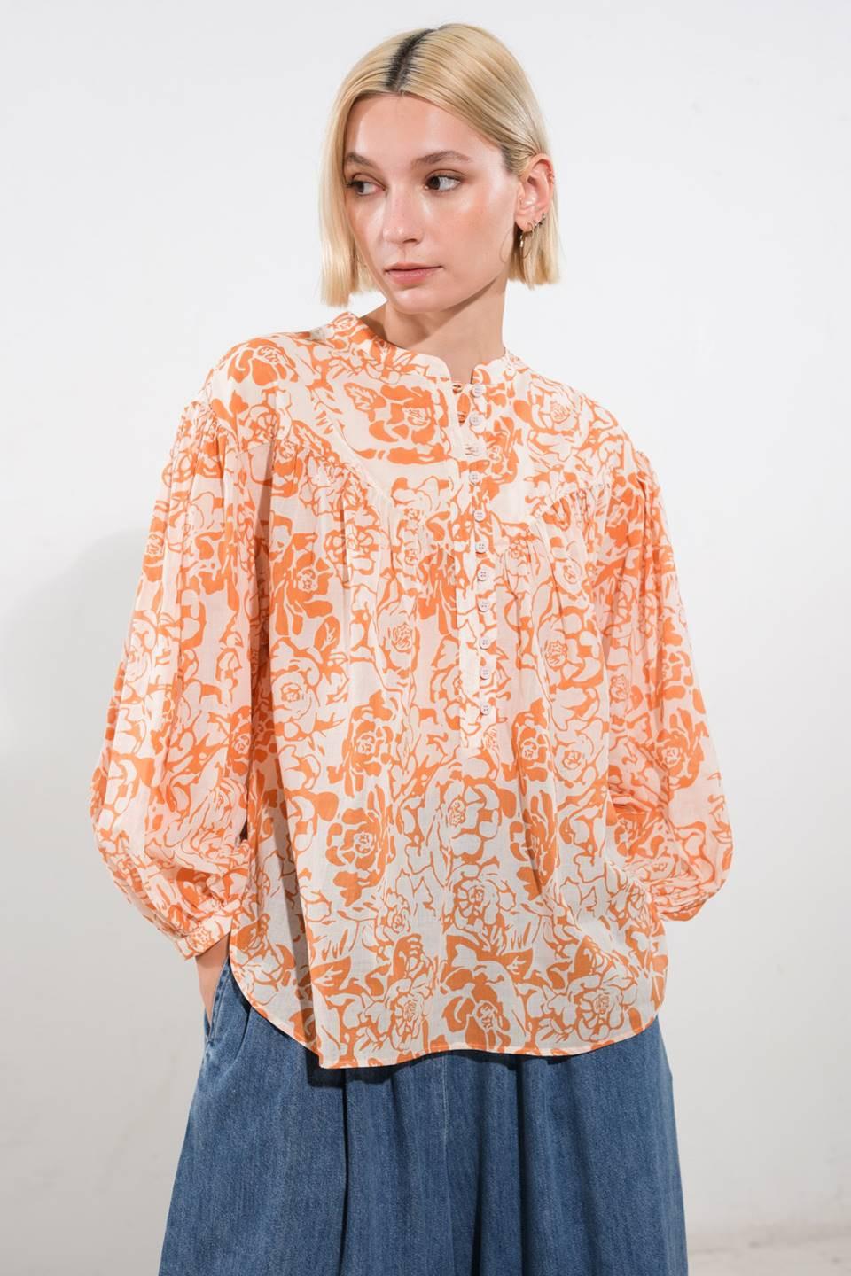 A printed woven peasant top with button down and long sleeve
Details:
Self : 100% Cotton
Size & Fit
- Model is 5`9" And Wearing Size Small
- Measurements Taken From Size Small
- Approx. Length: 25"