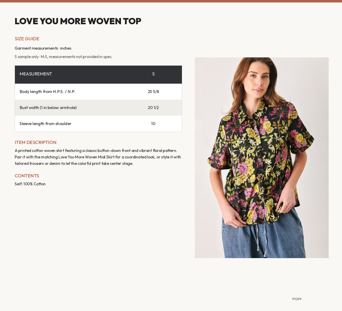 LOVE YOU MORE WOVEN TOP size chart