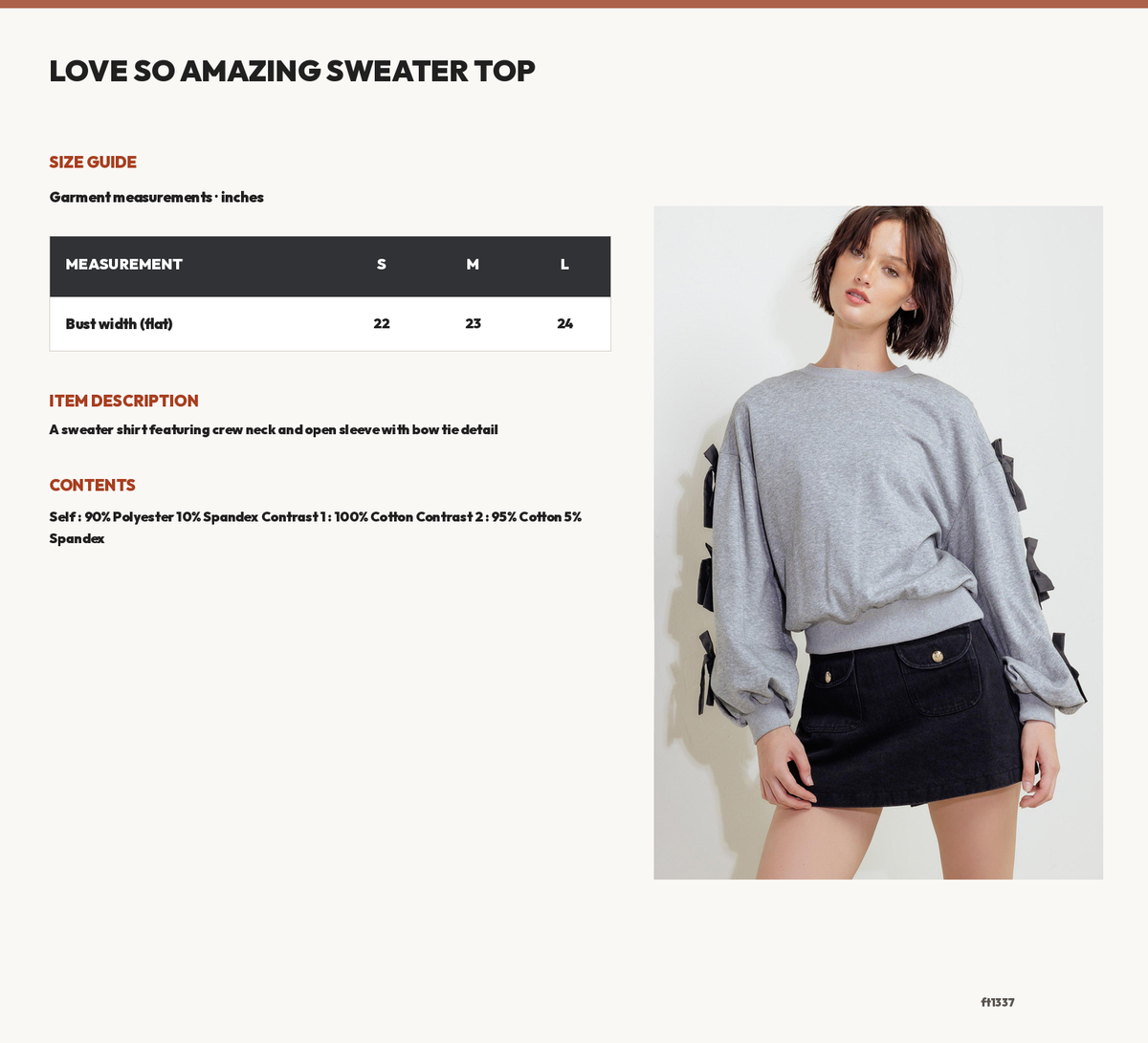 LOVE SO AMAZING SWEATER TOP size chart