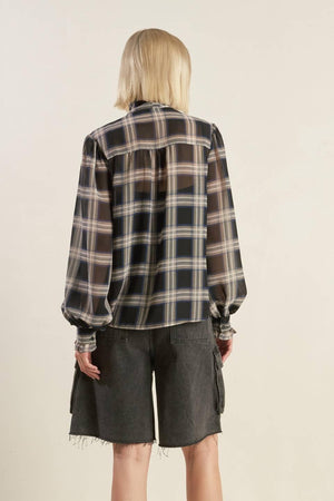 LOVELY INTUITION WOVEN PLAID TOP.
