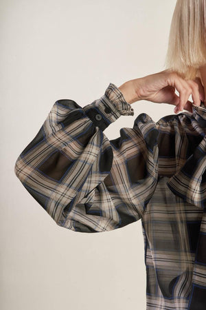 LOVELY INTUITION WOVEN PLAID TOP.