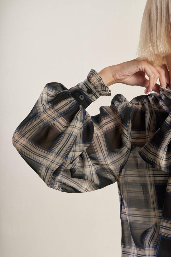 LOVELY INTUITION WOVEN PLAID TOP.