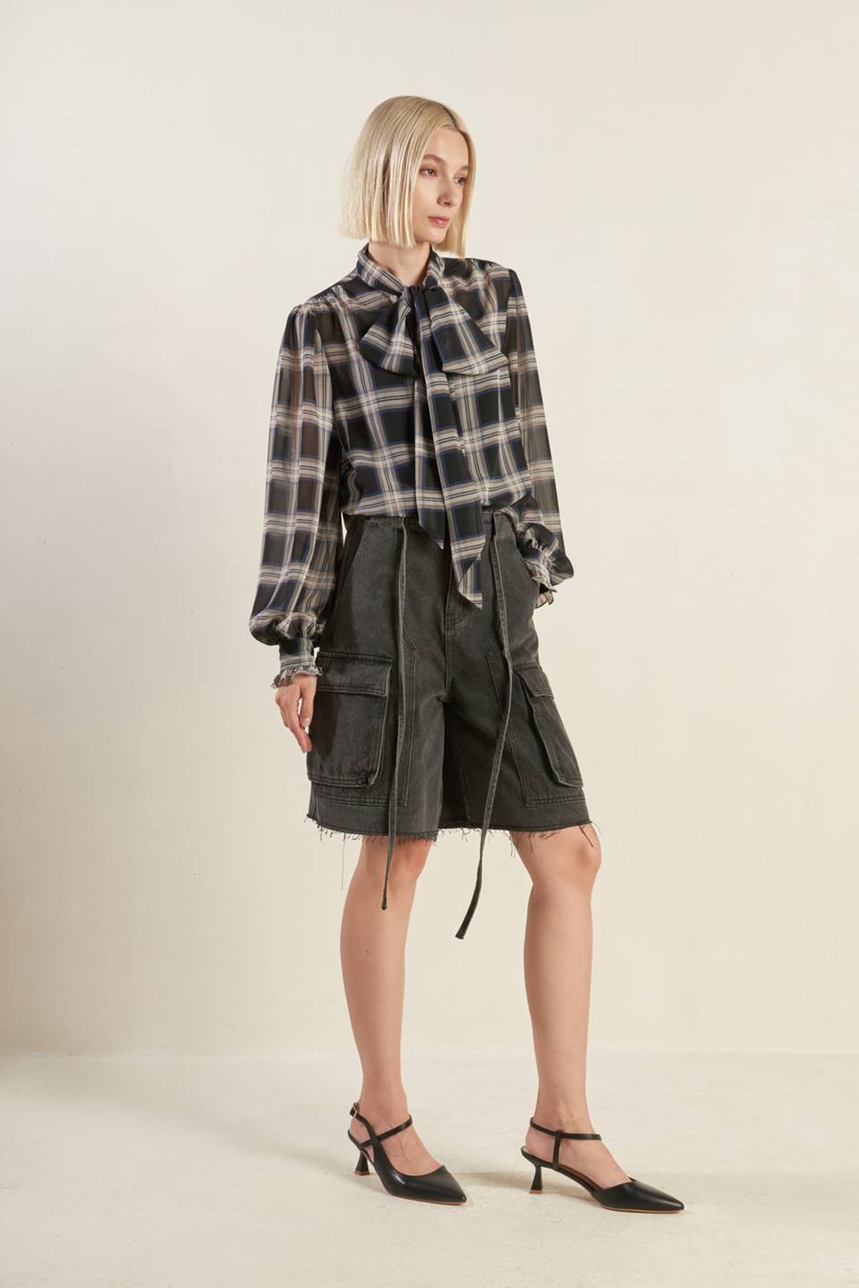 LOVELY INTUITION WOVEN PLAID TOP