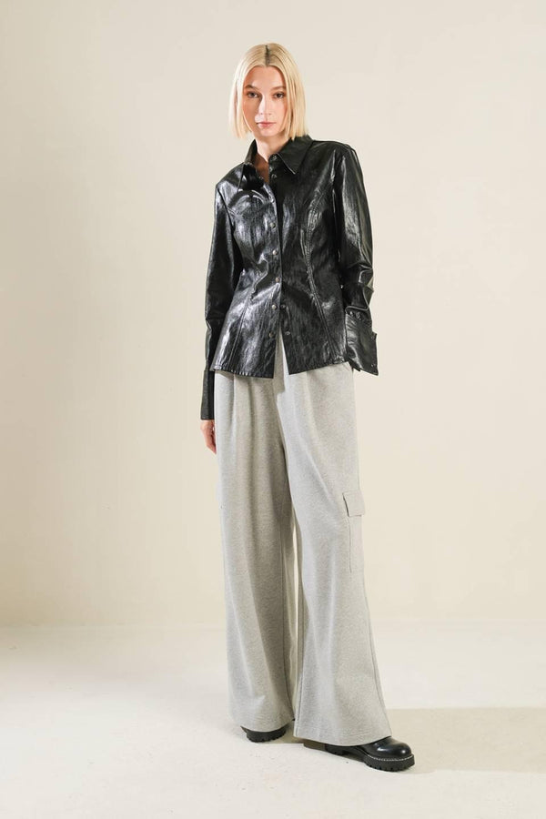 MY HEART TO YOU FAUX LEATHER TOP.