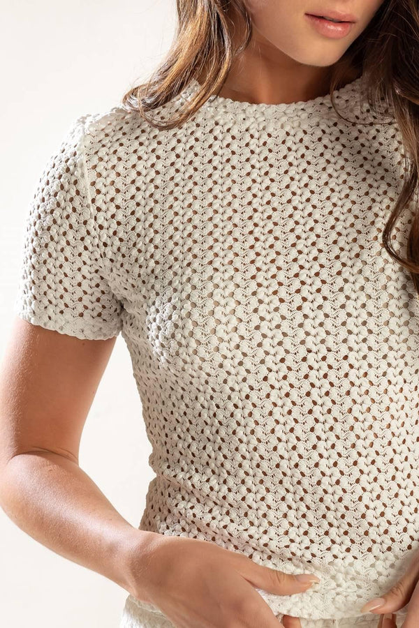 PRESENCE OF LOVE SEMI SHEER KNIT TOP.