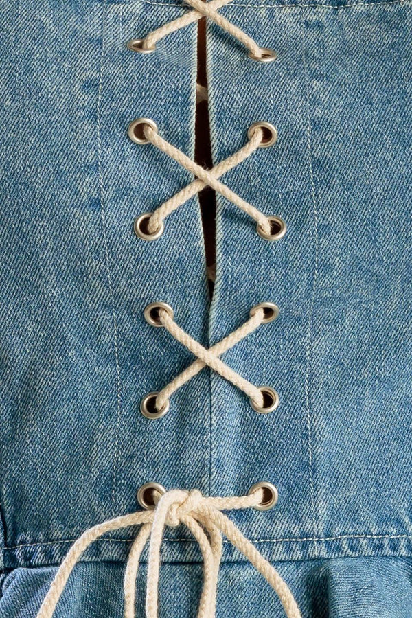 GRAND ENTRANCE INDIGO DENIM TOP.
