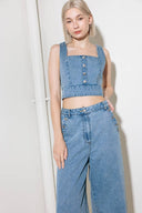 EVER SO SWEET LIGHT INDIGO DENIM TOP.