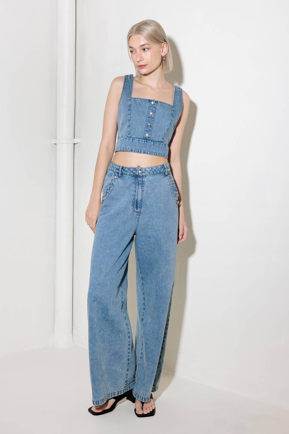 EVER SO SWEET LIGHT INDIGO DENIM TOP.