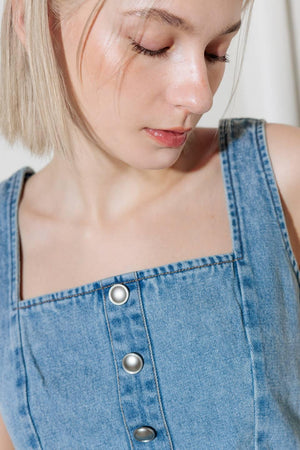 EVER SO SWEET LIGHT INDIGO DENIM TOP.