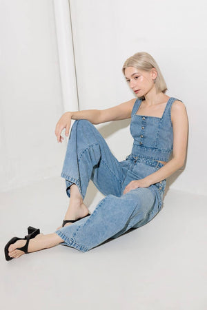 EVER SO SWEET LIGHT INDIGO DENIM TOP.