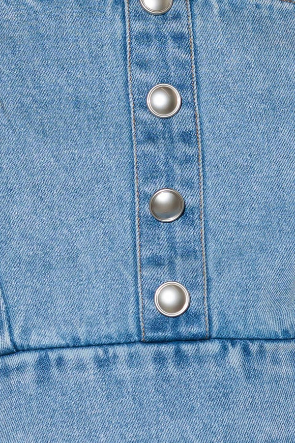 EVER SO SWEET LIGHT INDIGO DENIM TOP.